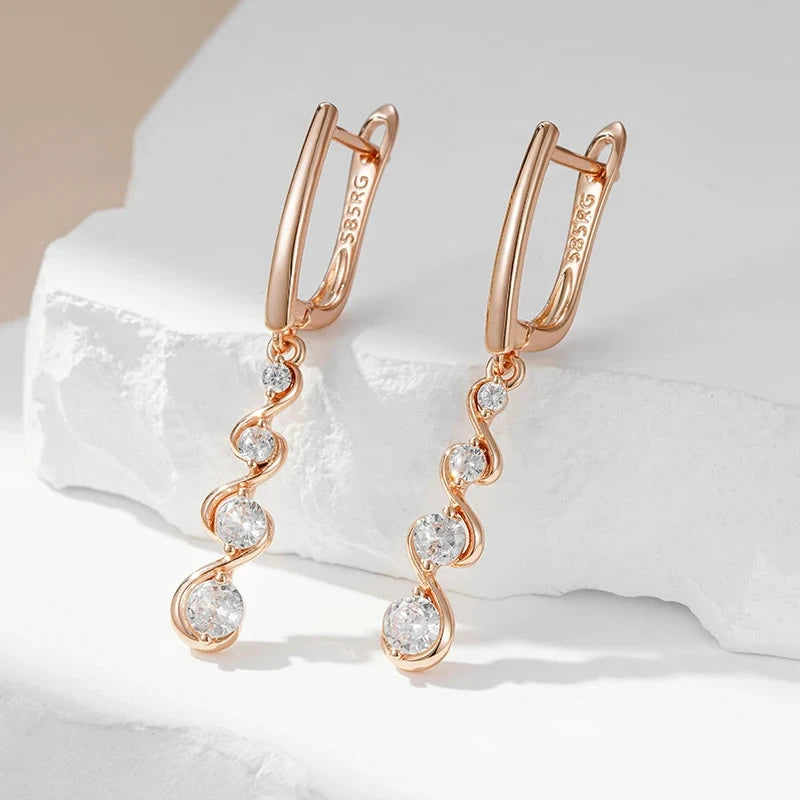 Natural Zircon Long Drop Earrings – 585 Rose Gold