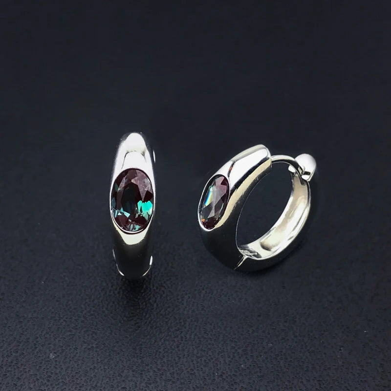 0.8CT Oval 4*6mm Alexandrite Earrings for Women Solid 925 Sterling Silver Gemstone