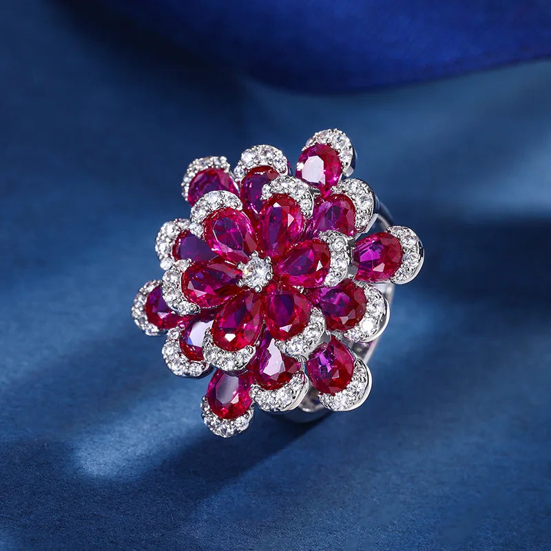 Ruby Flower Designed Jewelry SetRing