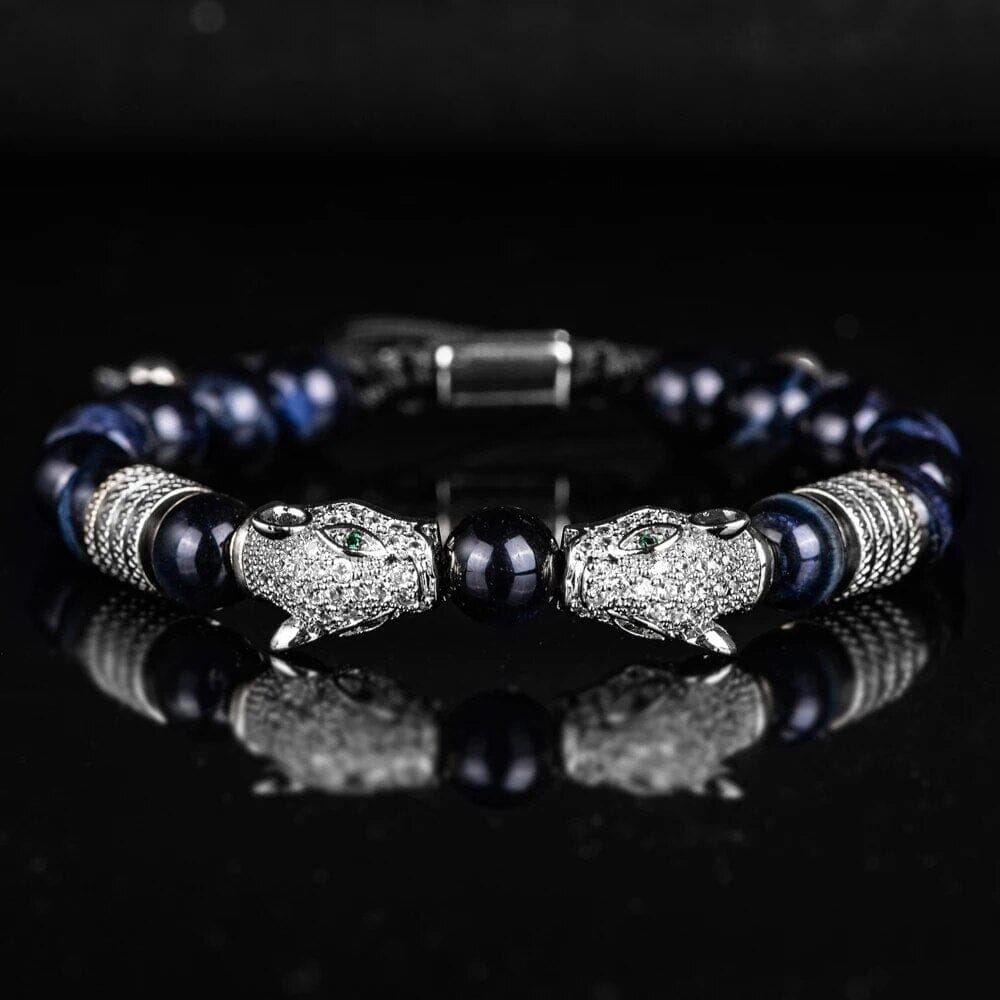 Double Leopard Head BraceletsBraceletSilver Ink Blue W