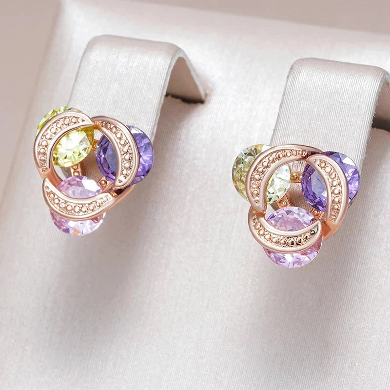 Colorful Crystal Flower Stud Earrings For Women