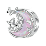 Solid 925 Sterling Silver Opal Moon Cat Charm Bead fit Charm BraceletSCC2880