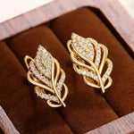 Leaf Shaped Hoop Gold Cubic Zircon Earrings for Women