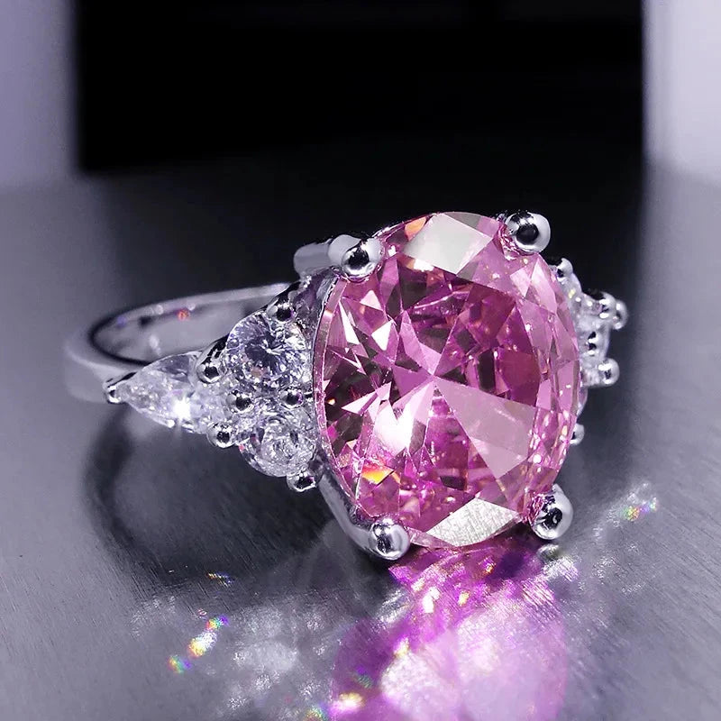 Pink Oval Zircon Ring – Vintage Rose Gold & SilverSilver Pink9
