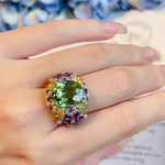 Flower Oval Silver Ring with Multi-Color Stones – Women’s Jewelry