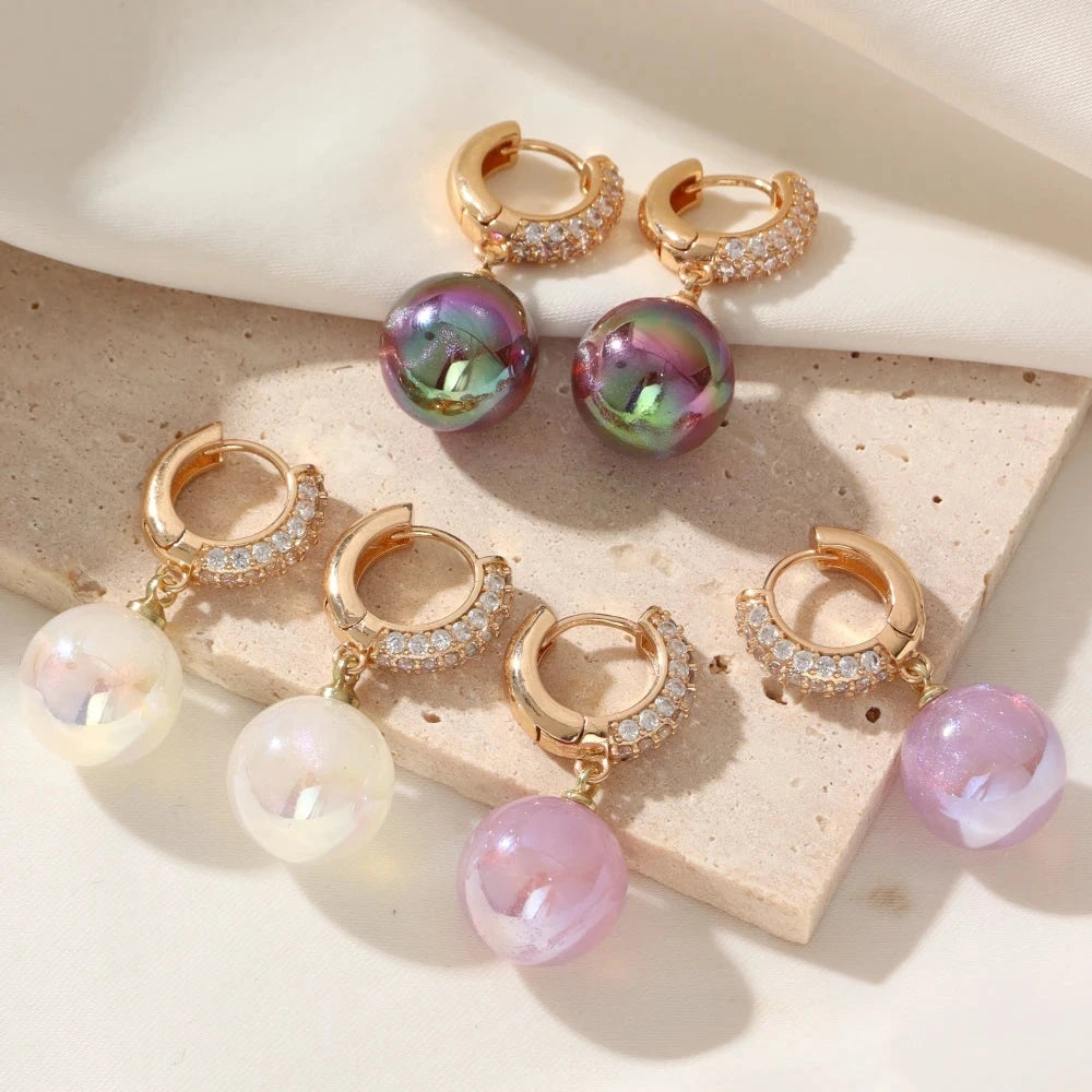 Golden Pearl Dangle & Zircon Drop Earrings for Women