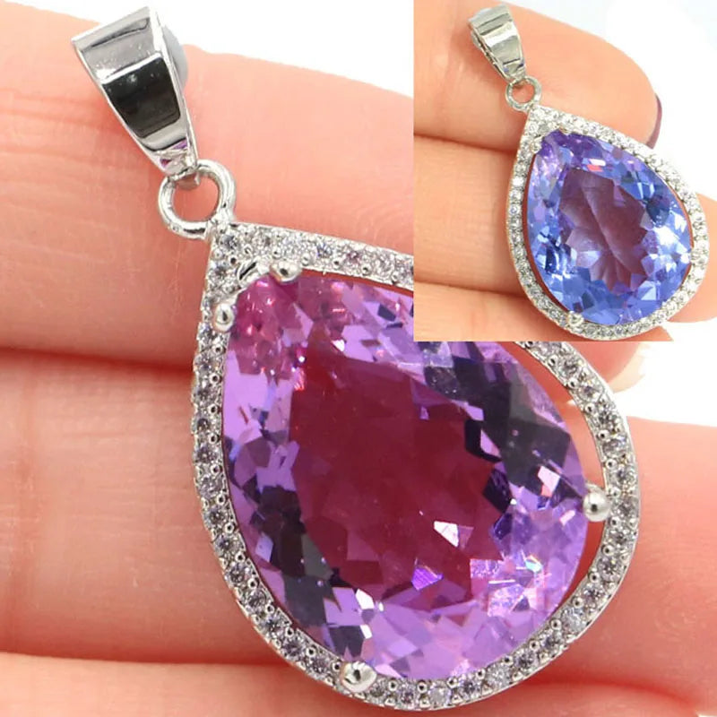 35x19mm Jewelry Set Water Drop 20x15mm Color Changing Alexandrite Topazpendant