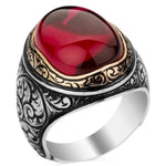 Oval Ruby Vintage Hand Carved 925 Sterling Silver Ring
