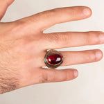 Oval Ruby Vintage Hand Carved 925 Sterling Silver Ring