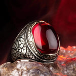 Oval Ruby Vintage Hand Carved 925 Sterling Silver Ring12.5