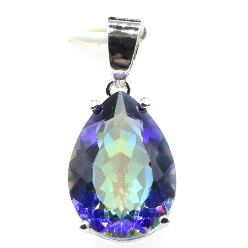 Drop Fire Rainbow Blue Mystic Topaz Sister Silver Pendant Earringspendant