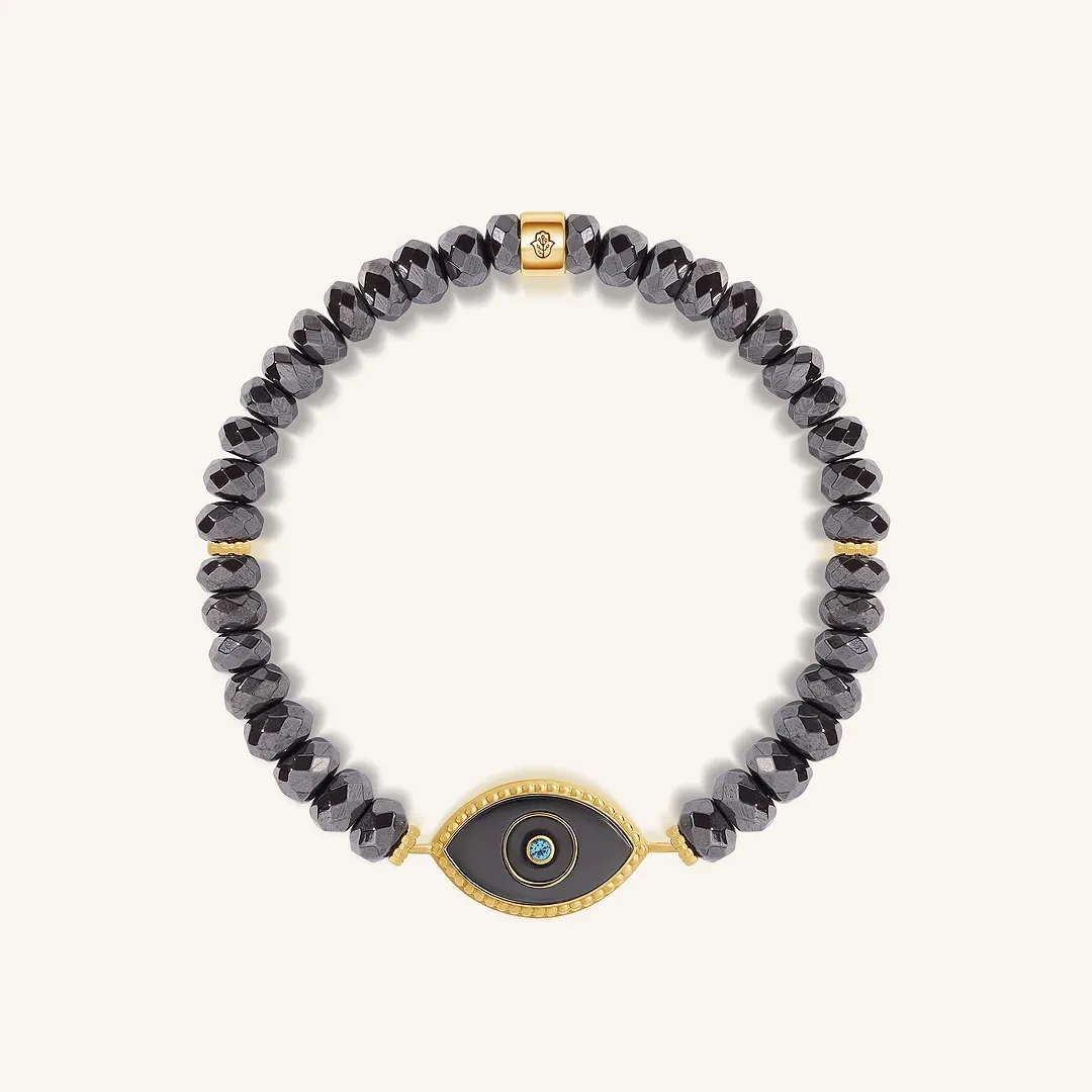 Steady Light Evil Eye Hematite & Aquamarine Gold BraceletBracelets - Womens