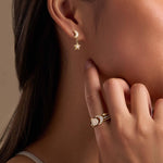 Ethereal Glow Rainbow Moonstone Moon & Star Gold EarringsEarrings - Womens