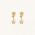 Ethereal Glow Rainbow Moonstone Moon & Star Gold EarringsEarrings - Womens