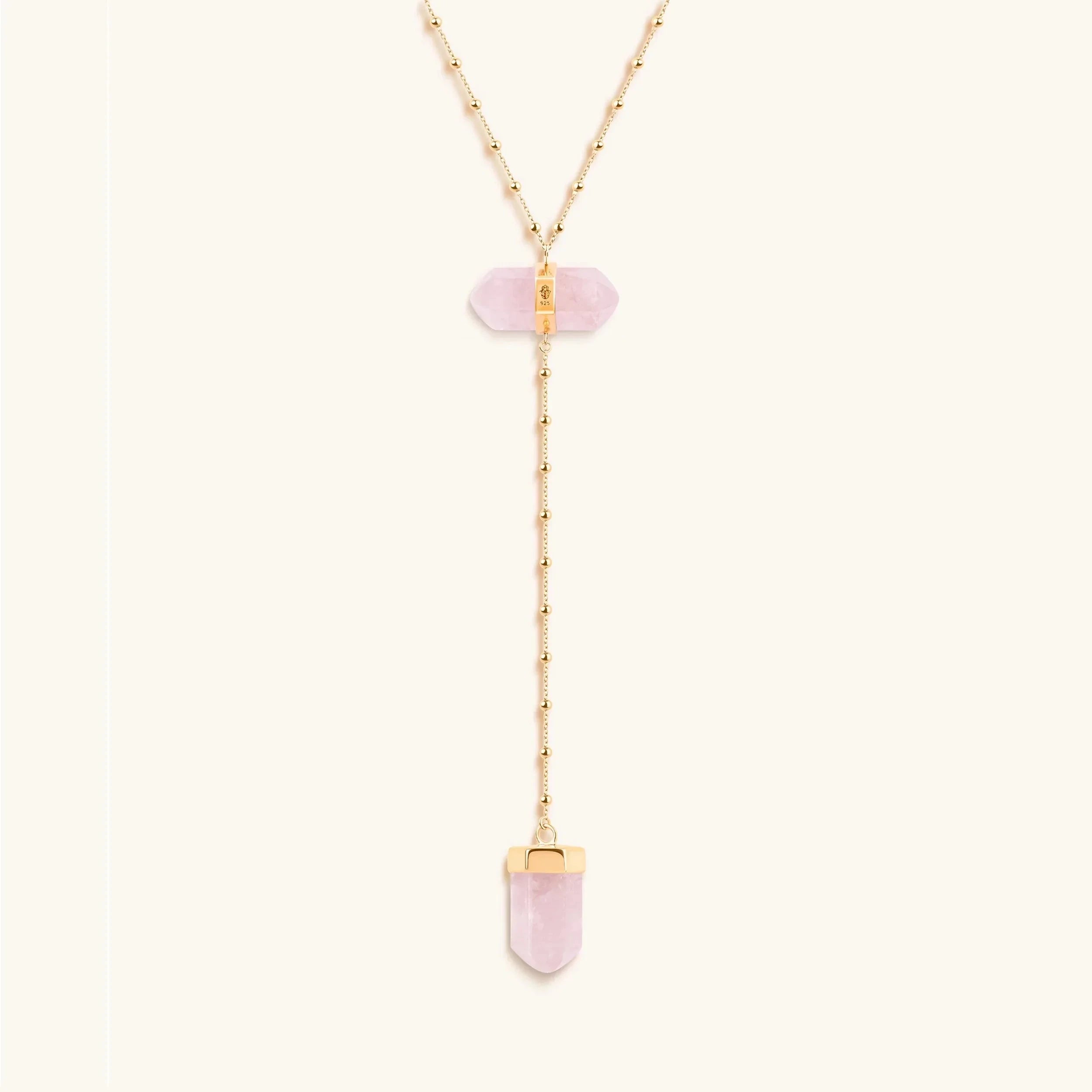 Open Hearted - Gold Rose Quartz Evil Eye Double Pointer NecklaceNecklaces - Womens