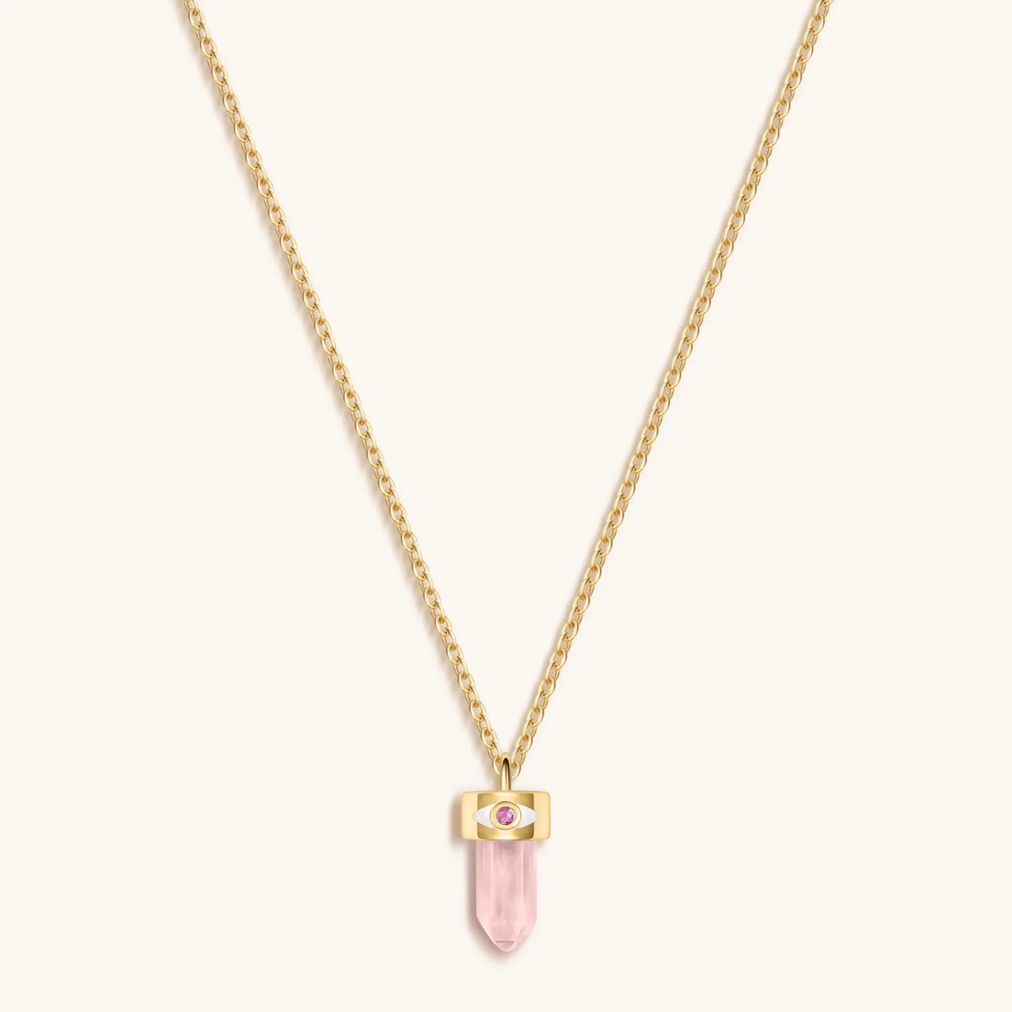 Delicate Guidance - Rose Quartz Evil Eye Pointer NecklaceNecklaces - Womens