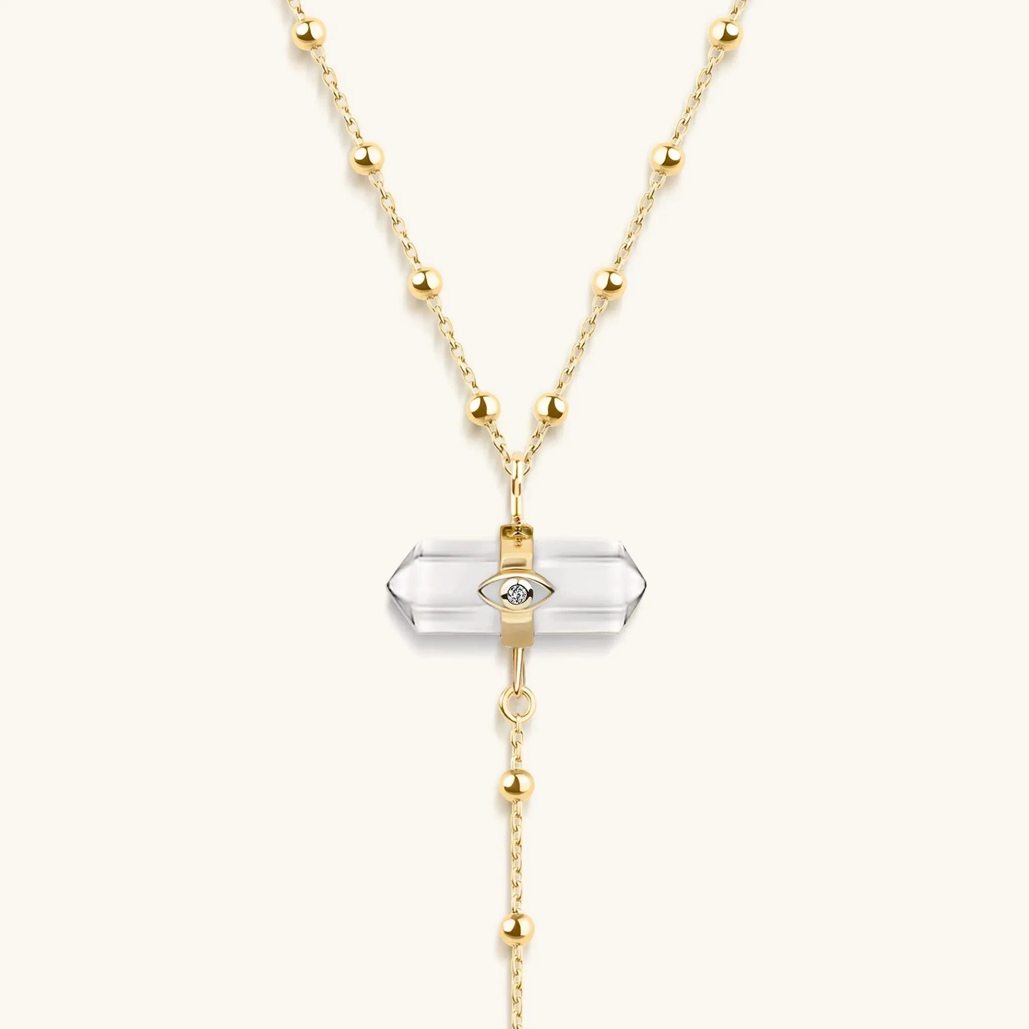 Clear Mind - Crystal Quartz Gold Evil Eye NecklaceNecklaces - Womens