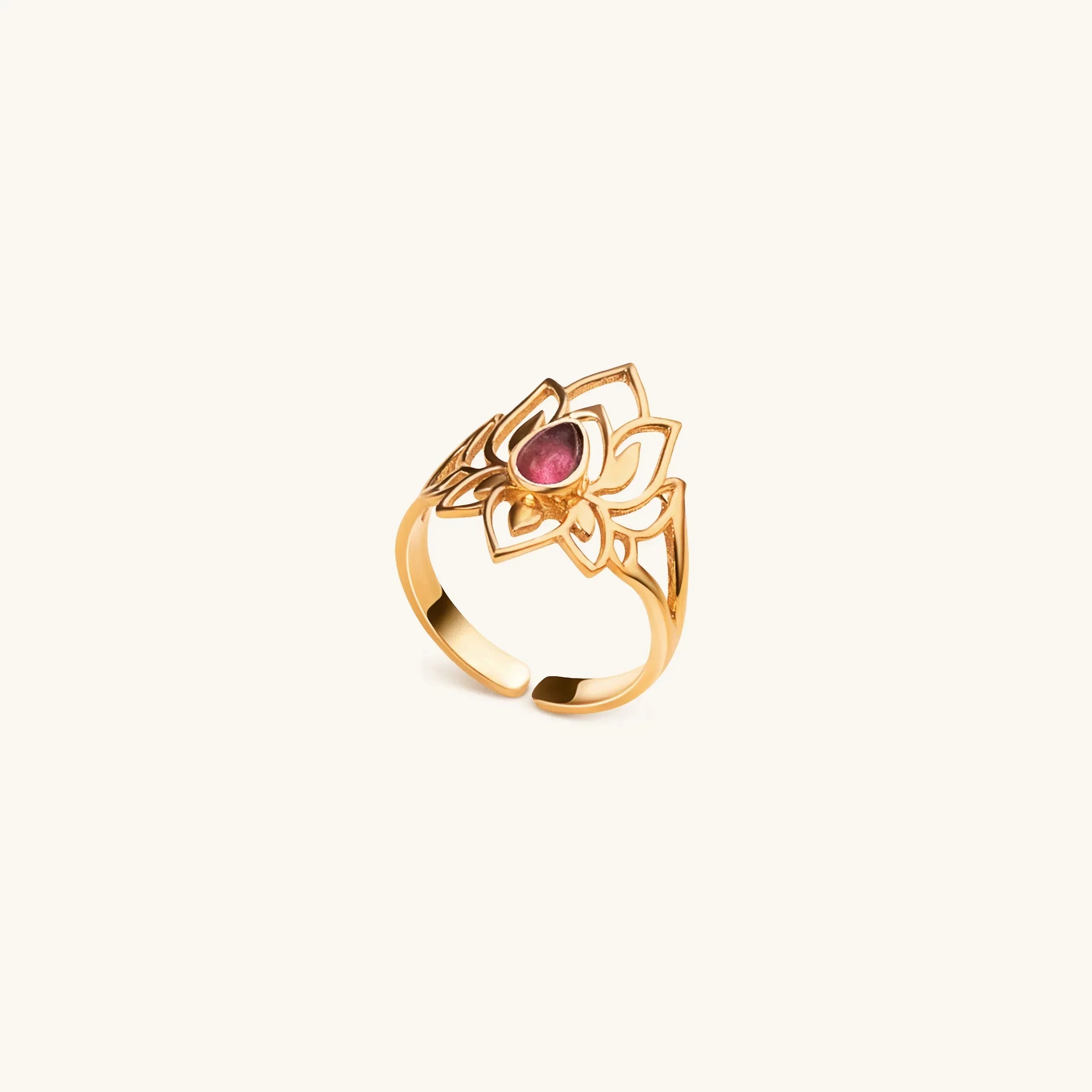 Abundant Bloom - Gold Plated Lotus Tourmaline RingRings - Womens