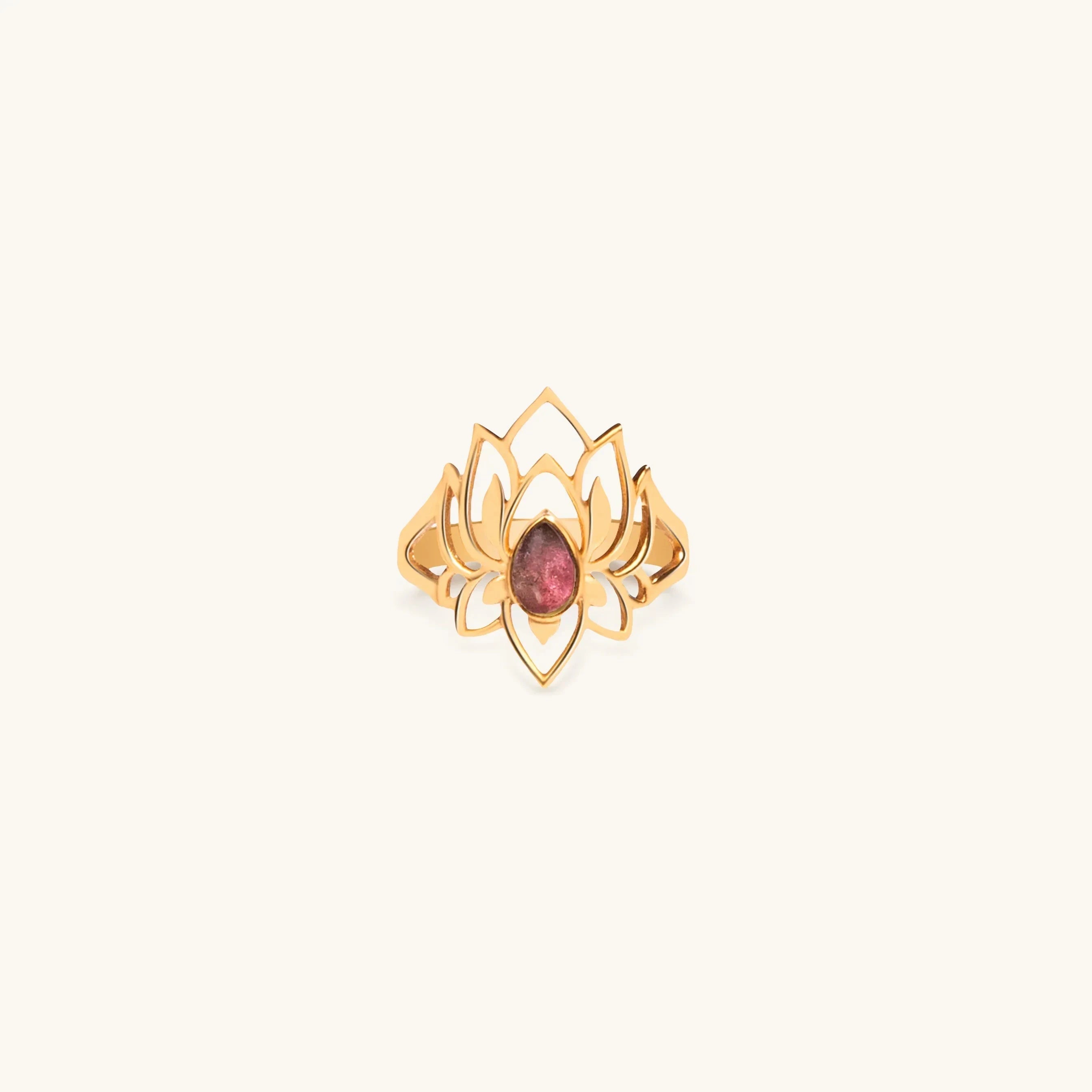 Abundant Bloom - Gold Plated Lotus Tourmaline RingRings - Womens