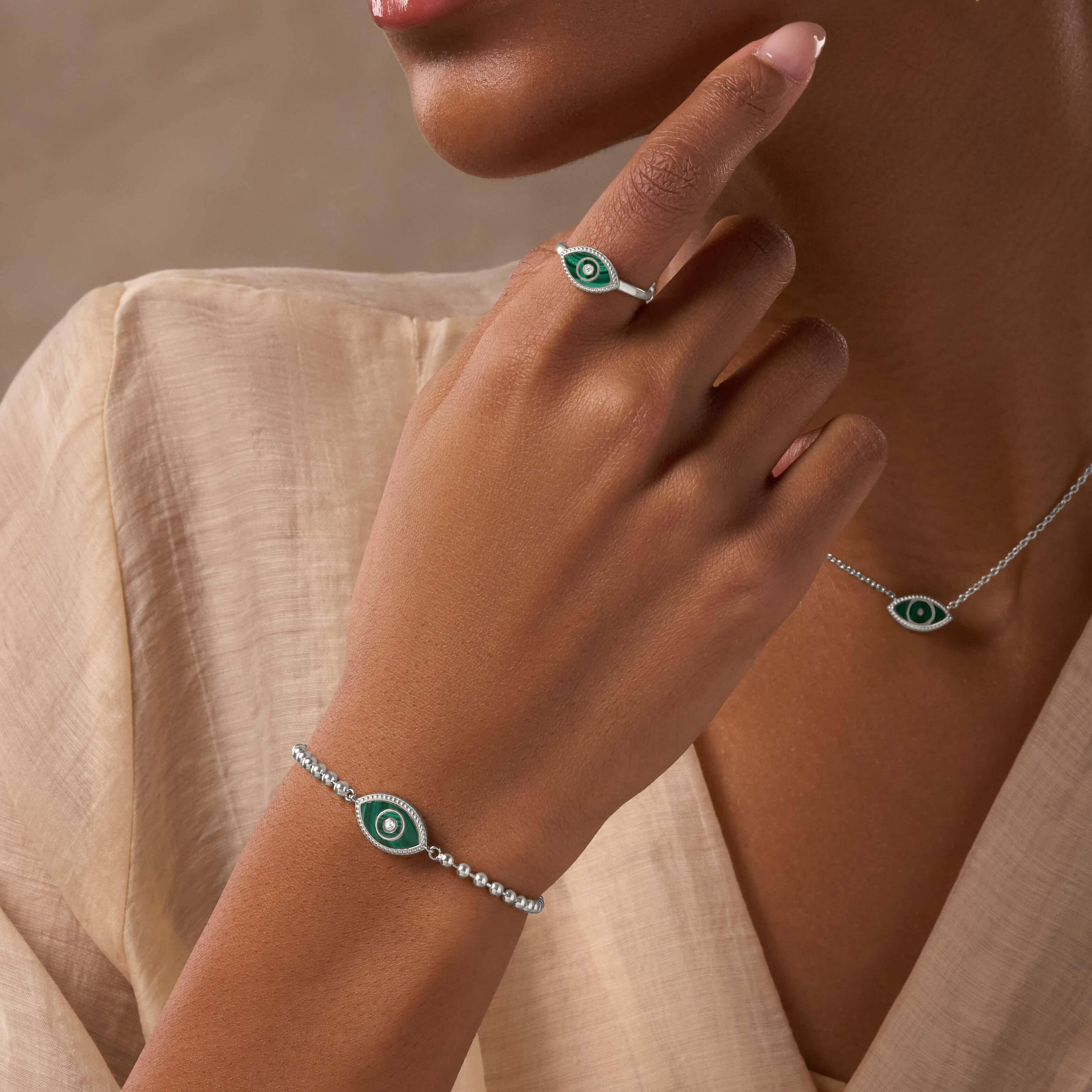 Clear Ambitions Malachite Evil Eye RingRings - Womens