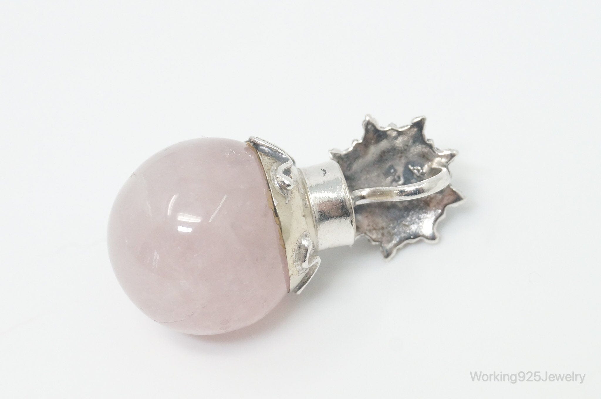 Vintage Rose Quartz Abalone Shell Bali Cat Sterling Silver Necklace PendantJewelry > Necklaces > Pendants