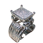 Square pave simulated diamond statement ring, cubic zirconia on 925 sterling silver