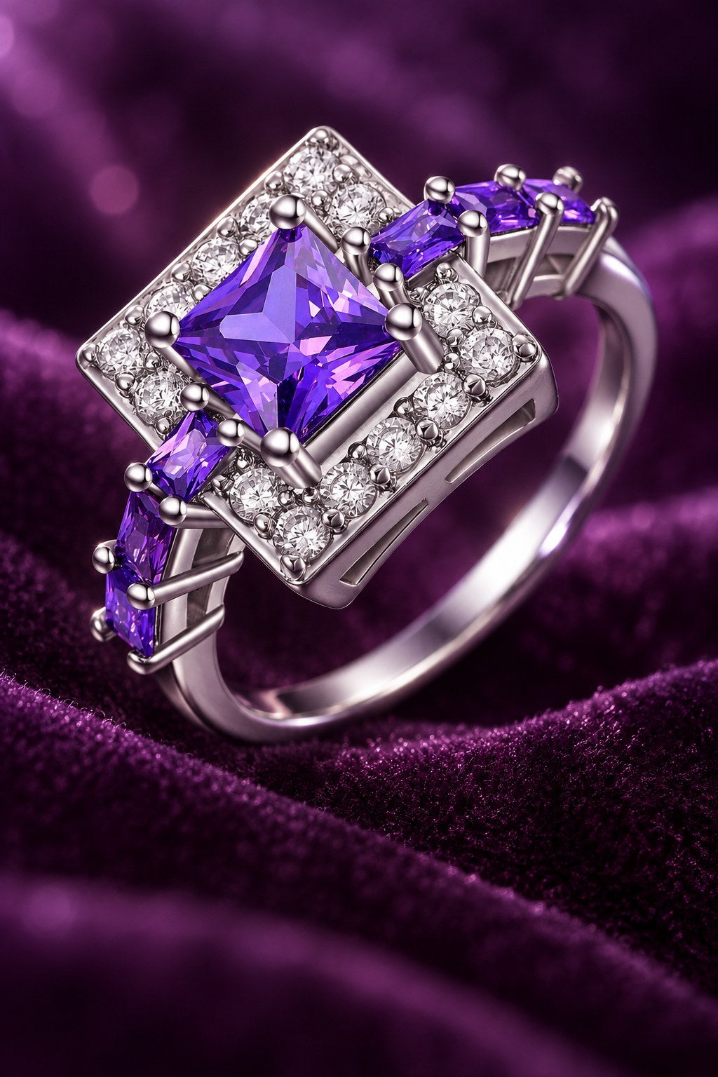Amethyst Square Crystal Ring - Sterling Silver - AtPerry's lifestyle photo
