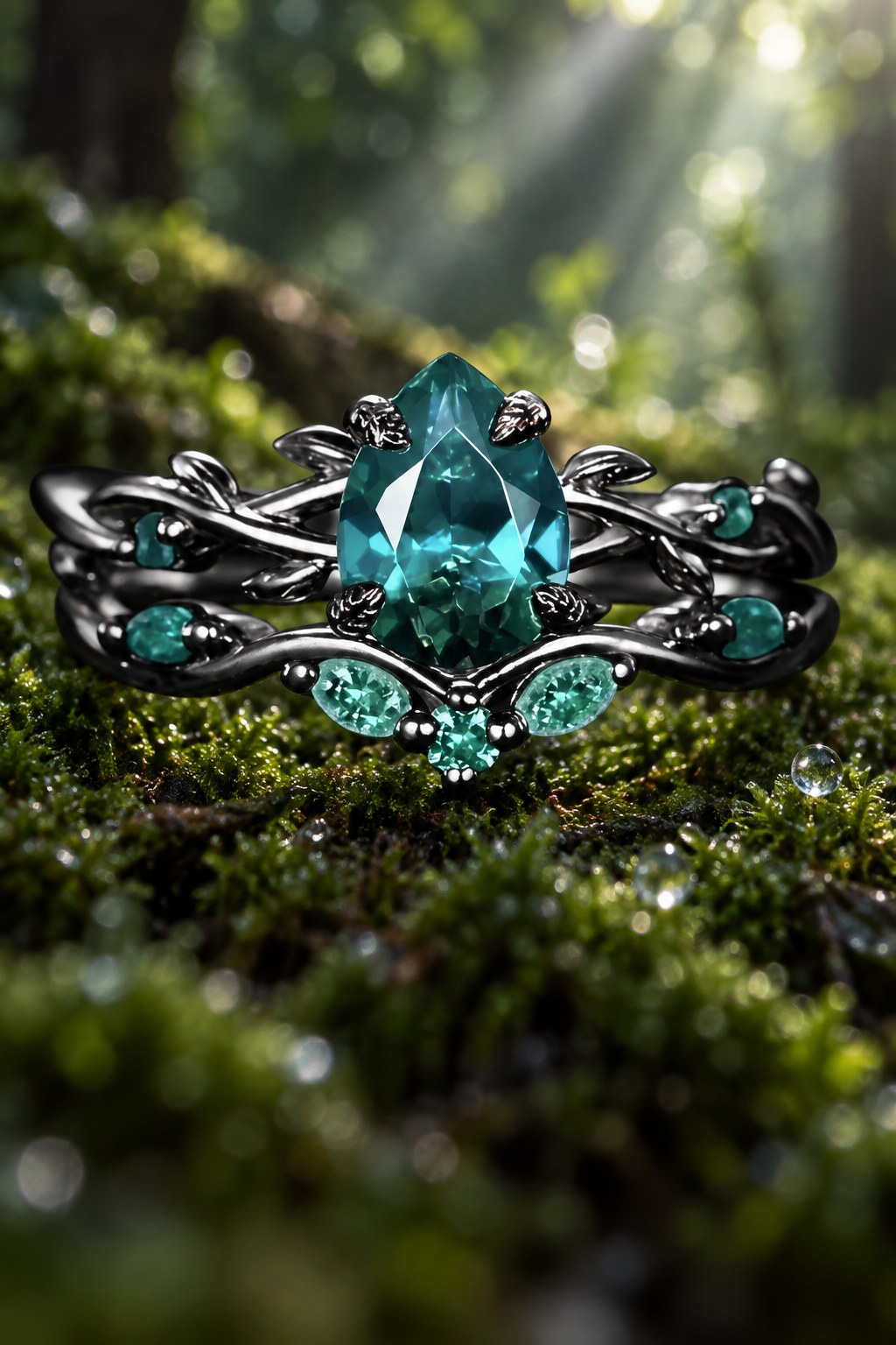 2Pcs Fashion Black Gold Color Green Rhinestone Zircon Rings - AtPerry's lifestyle photo