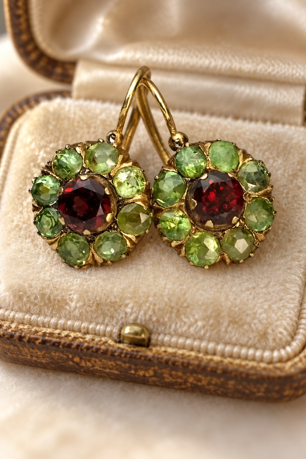 Vintage Gold Dangle Earrings with Red & Green Stones - AtPerry's lifestyle photo