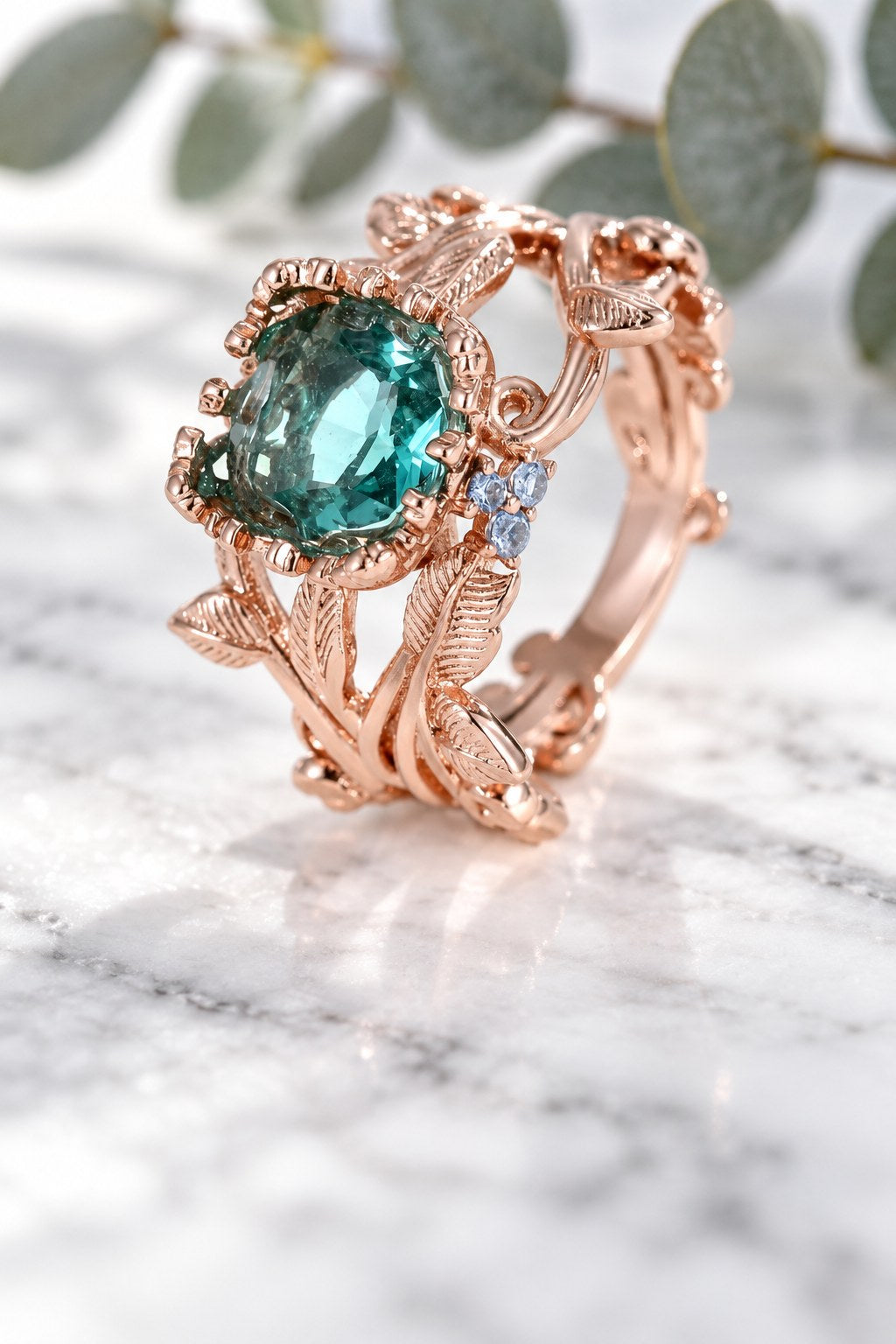 Vintage Inlaid Green Stone Flower Round - Rose Gold Color Rings - AtPerry's lifestyle photo