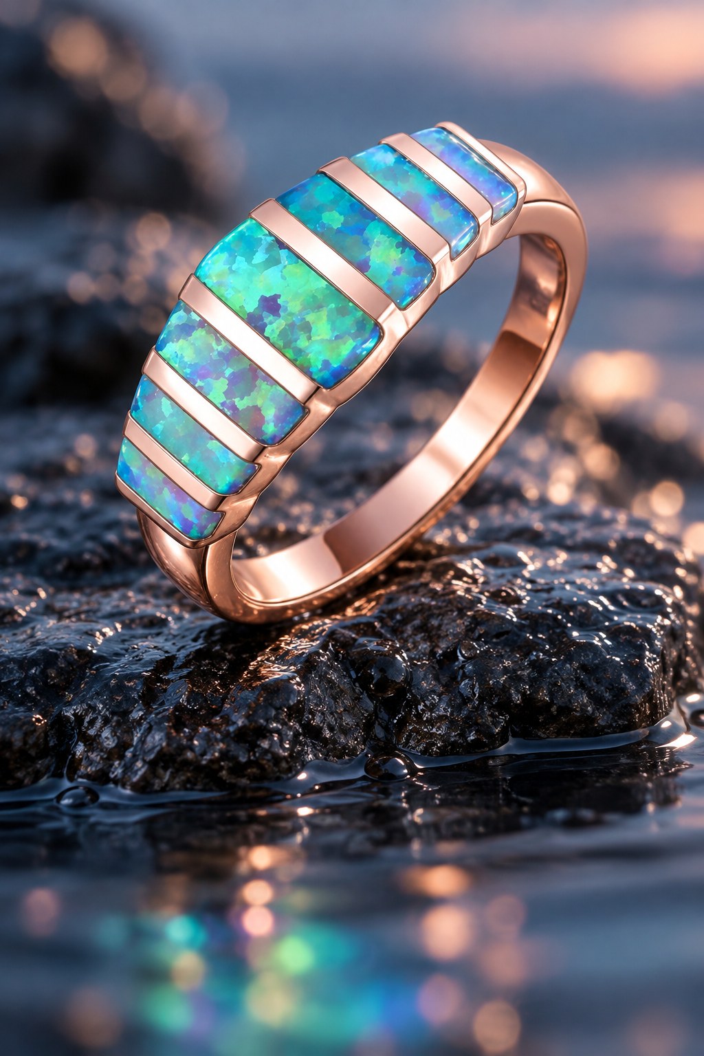 Rainbow Fire Opal Summer Elegant Rose Gold Ring - AtPerry's lifestyle photo