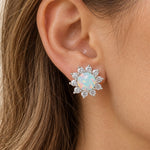 White Fire Opal Stud Earring worn, side view
