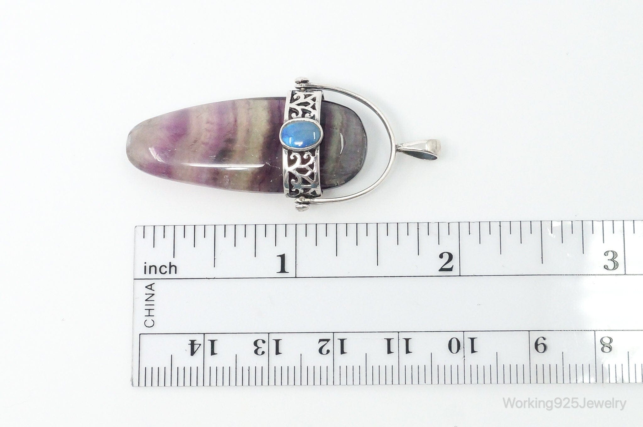 Vintage Purple & Green Fluorite Blue Opal Sterling Silver PendantJewelry > Necklaces > Pendants