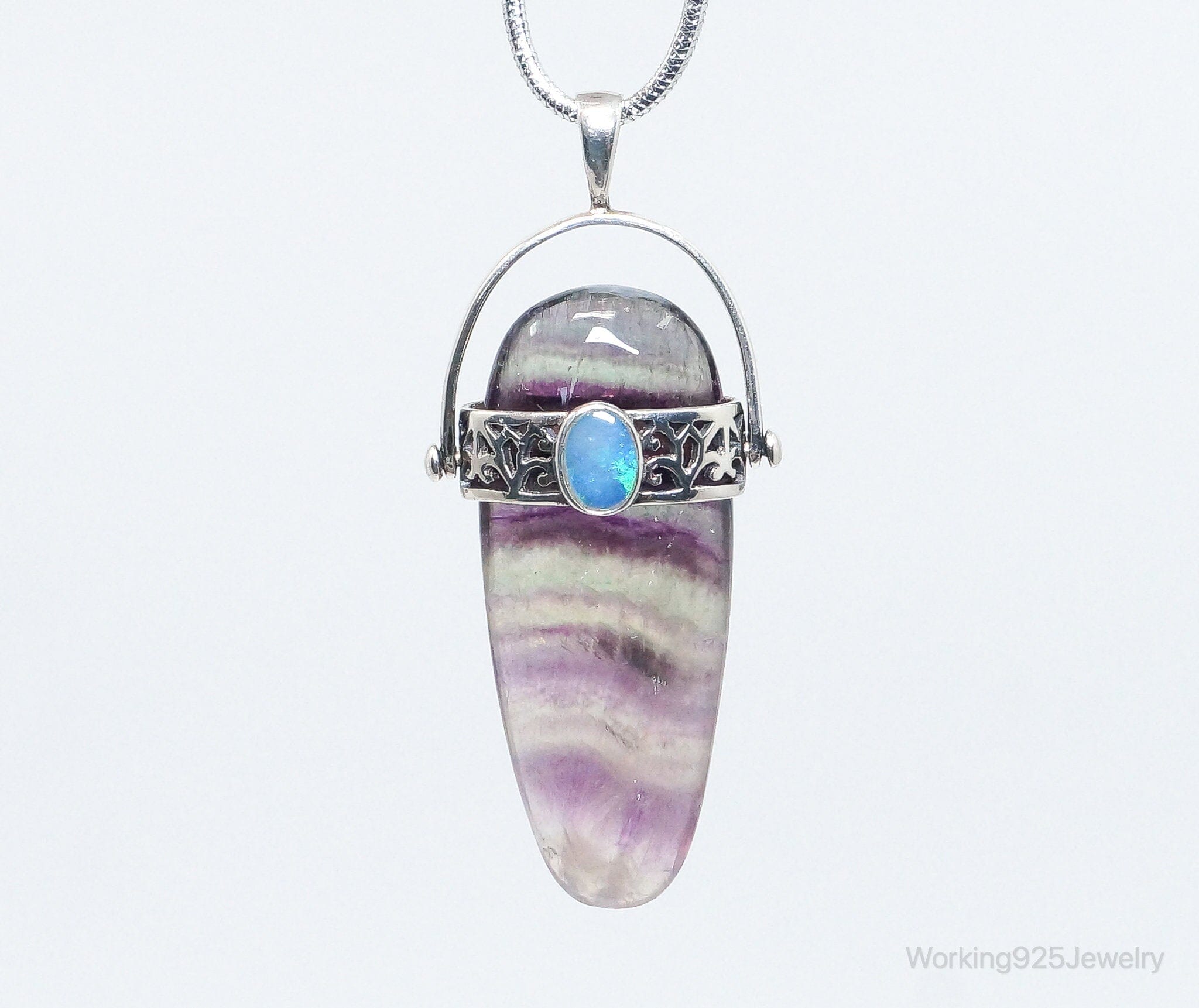 Vintage Purple & Green Fluorite Blue Opal Sterling Silver PendantJewelry > Necklaces > Pendants