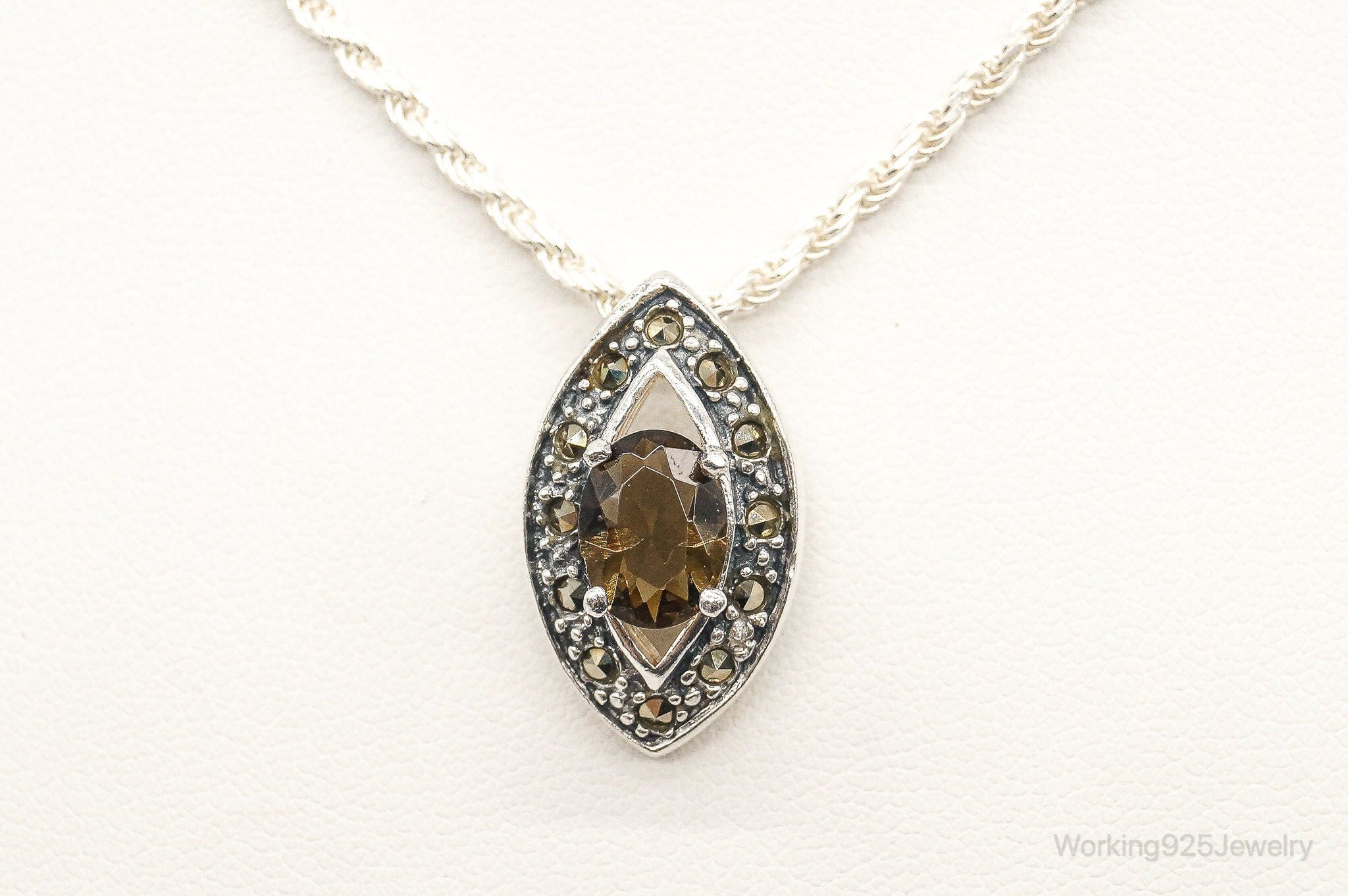 Vintage Smoky Topaz Marcasite Art Deco Sterling Silver NecklaceJewelry > Necklaces > Pendants