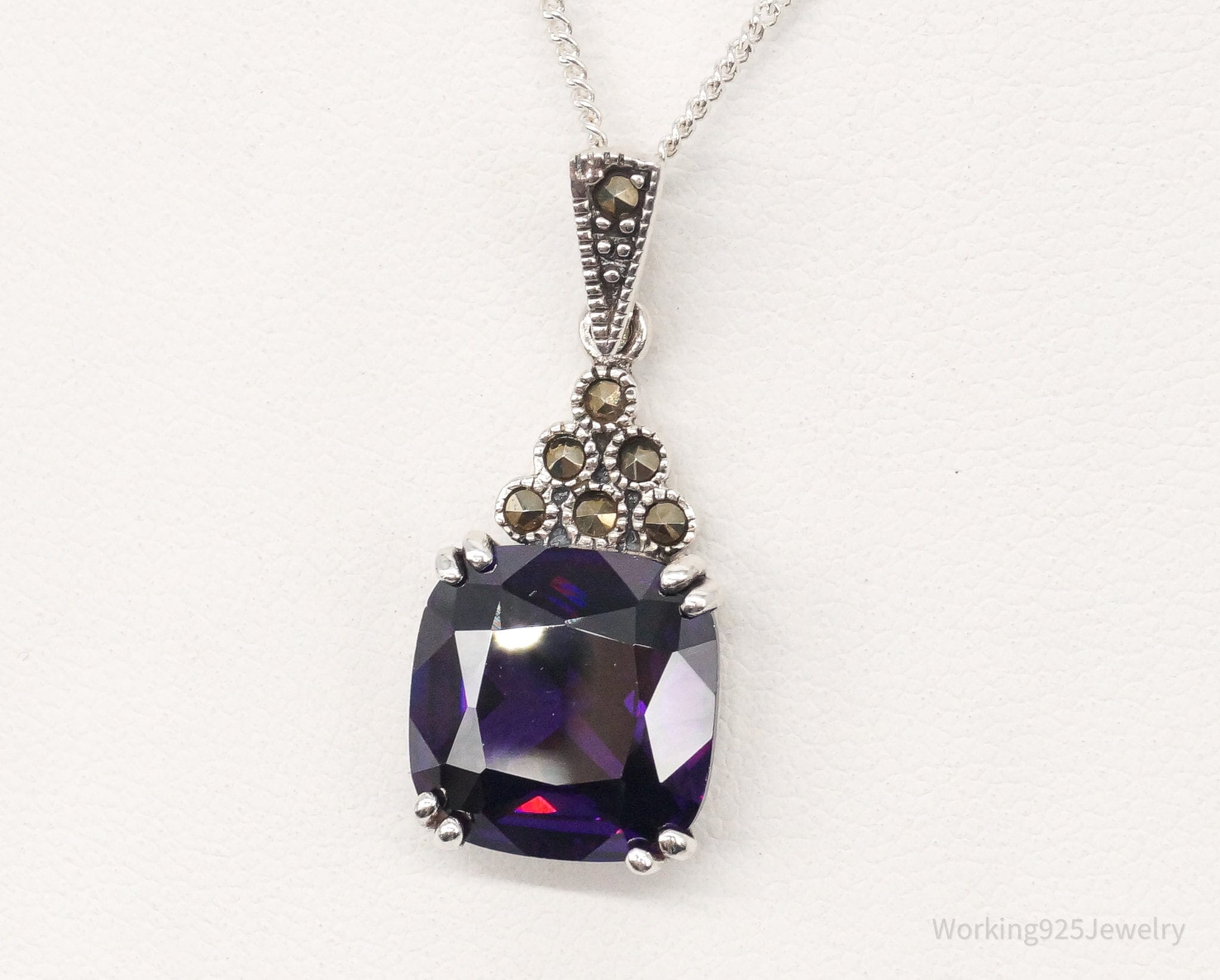 Vintage Purple Cubic Zirconia Marcasite Sterling Silver NecklaceJewelry > Necklaces > Pendants