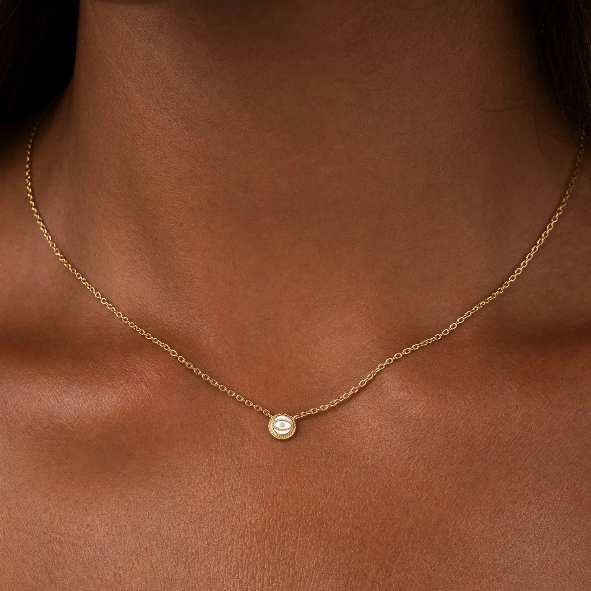 Luminous Sentinel - White Quartz April Birthstone Evil Eye Gold NecklaceNecklaces - Womens