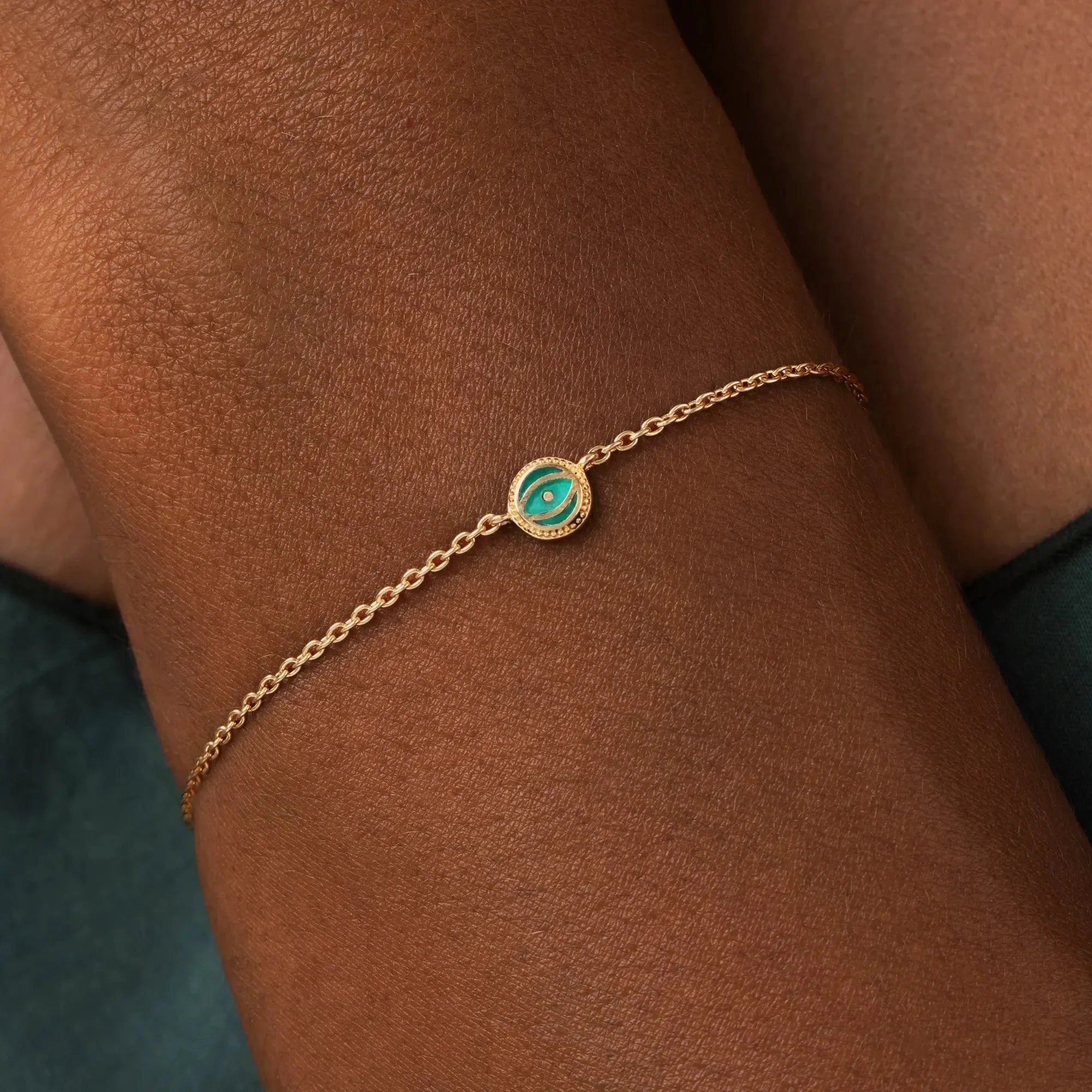 Verdant Guardian - Emerald Agate May Birthstone Evil Eye Gold BraceletBracelets - Womens