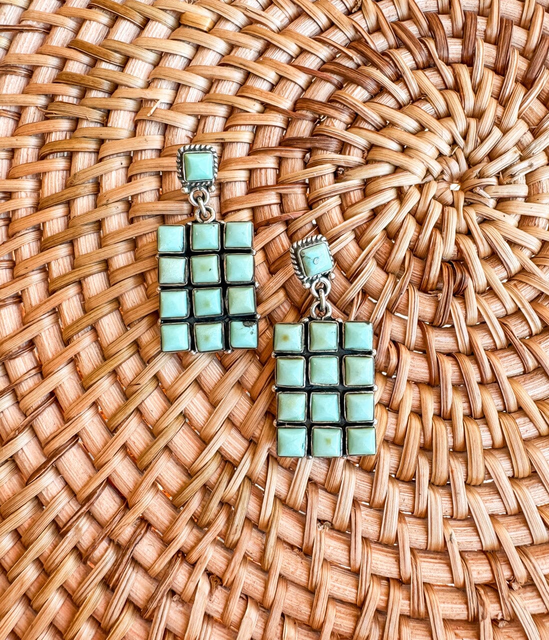 Kingman Turquoise Grid Earrings171 Genuine Turquoise Earrings