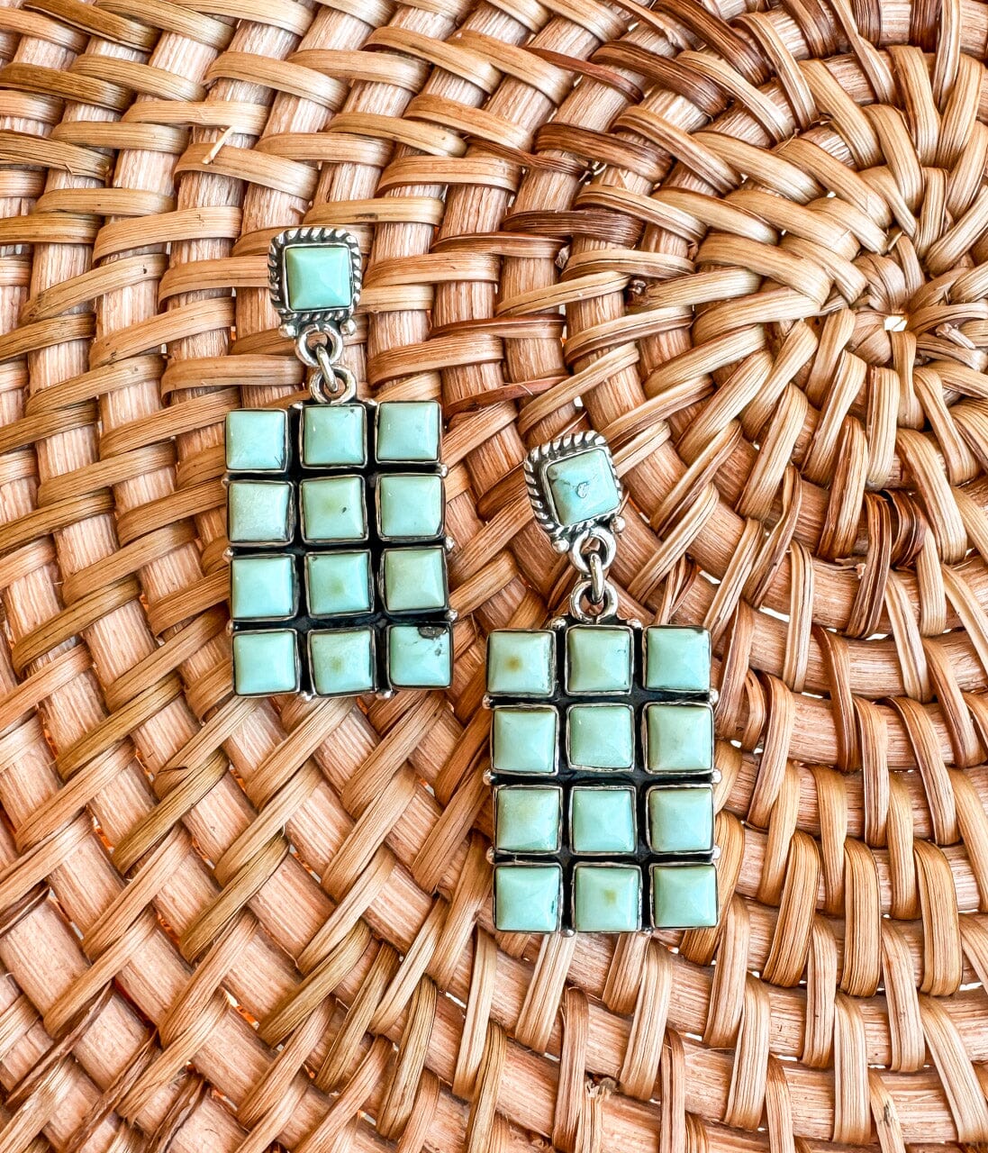 Kingman Turquoise Grid Earrings171 Genuine Turquoise Earrings