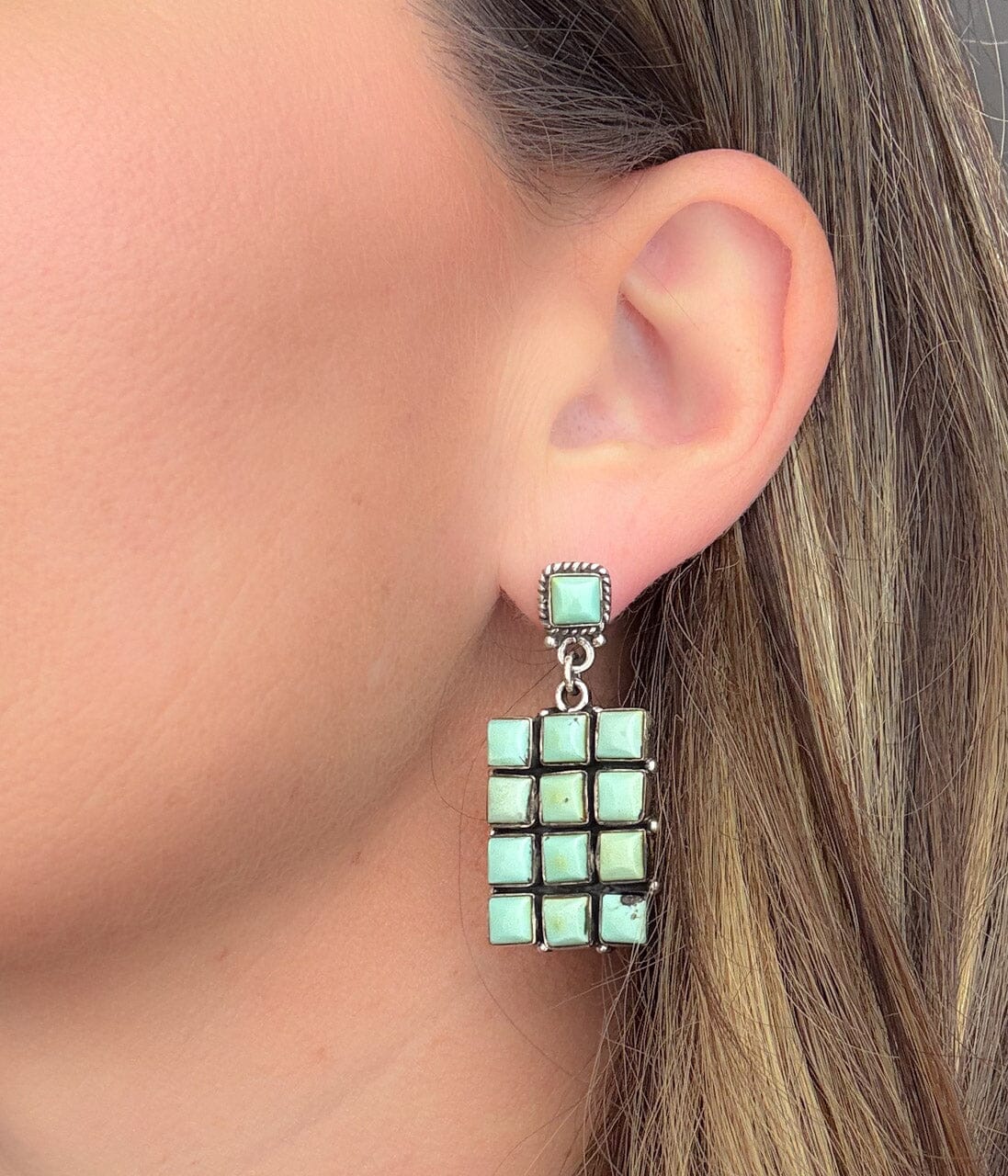 Kingman Turquoise Grid Earrings171 Genuine Turquoise Earrings