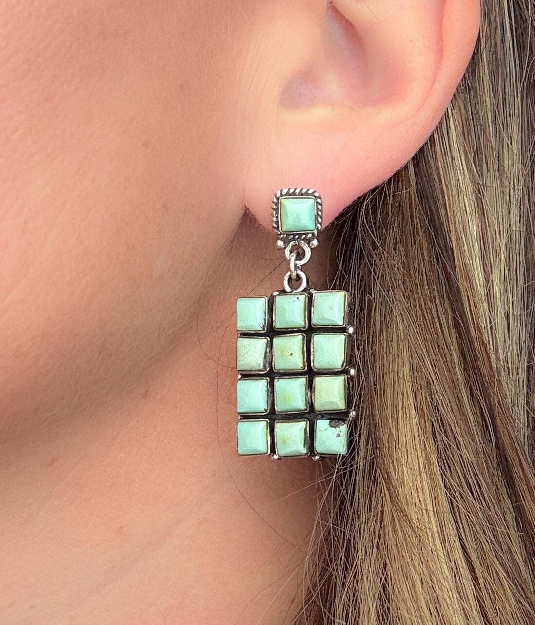 Kingman Turquoise Grid Earrings171 Genuine Turquoise Earrings