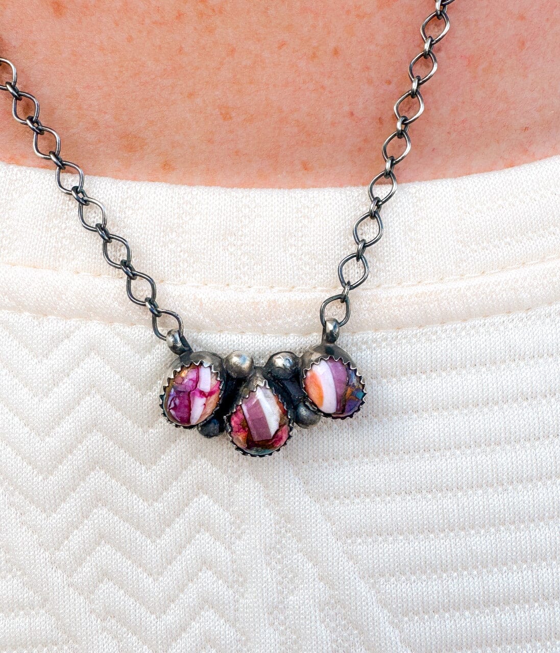 Tia Long Three Stone Pink Dahlia Necklace172 Genuine Turquoise Necklace