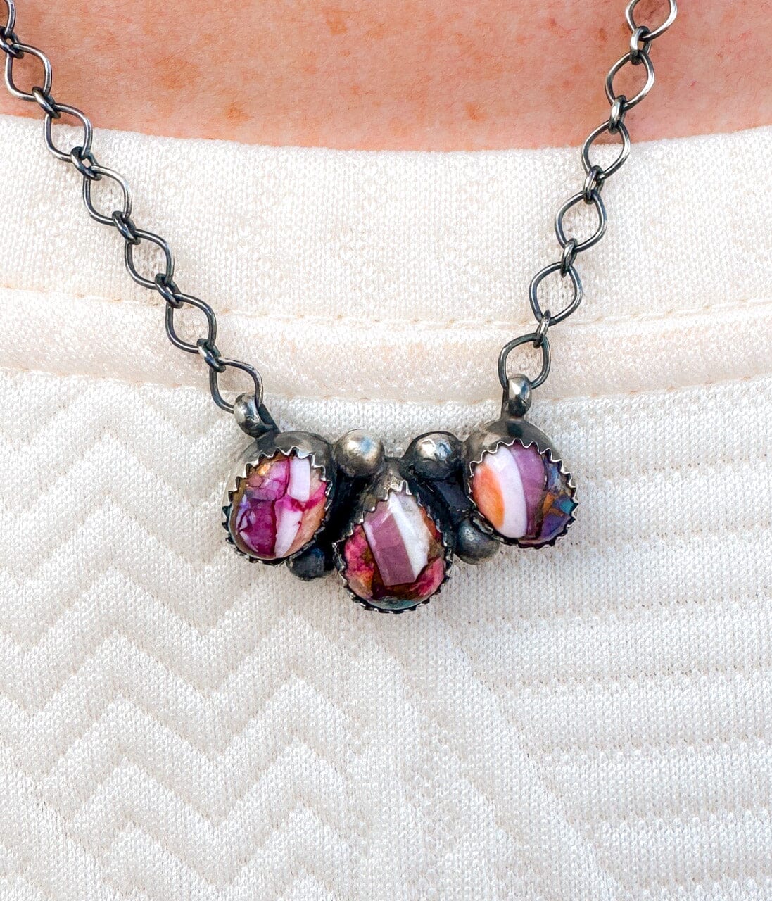 Tia Long Three Stone Pink Dahlia Necklace172 Genuine Turquoise Necklace