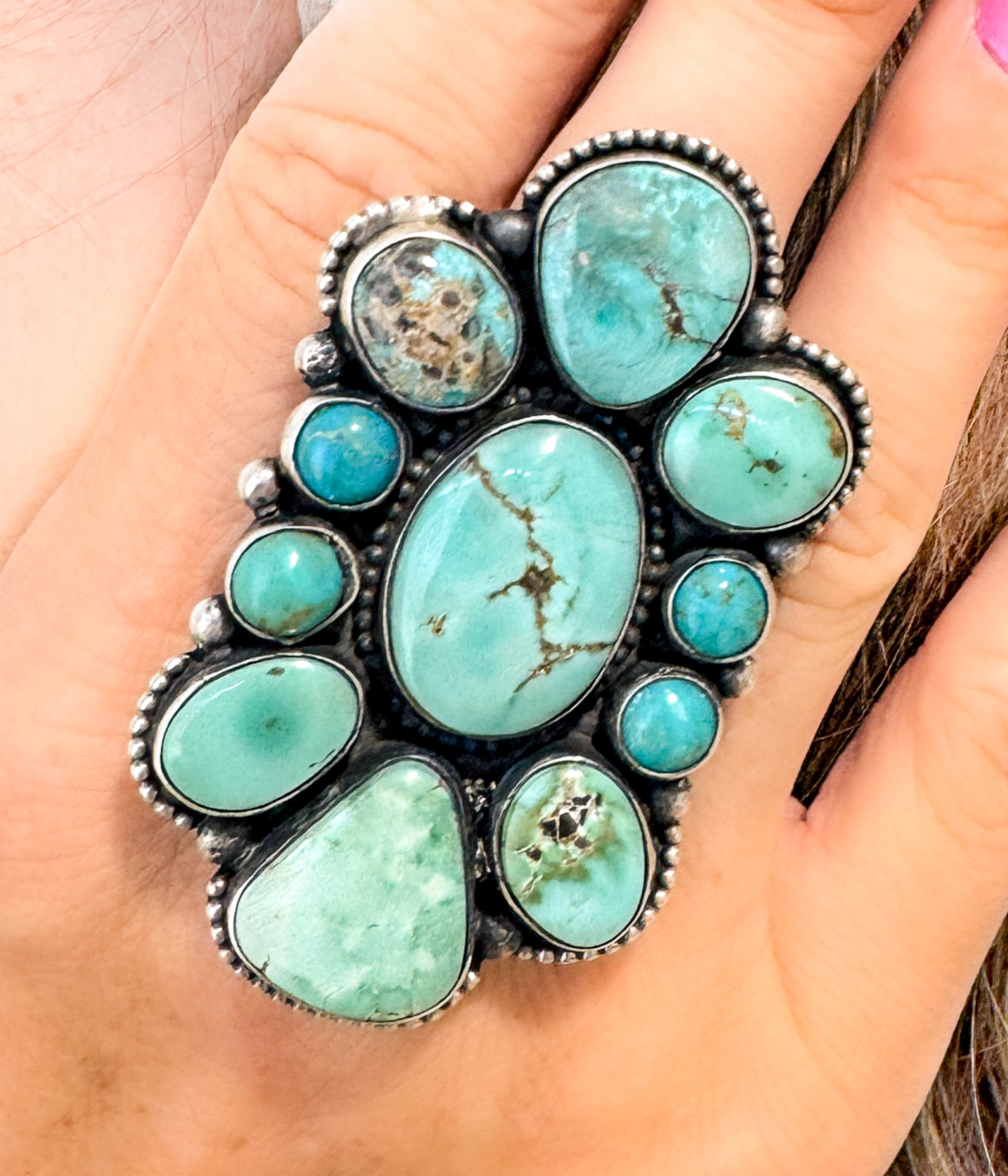 Ella Peters Large Cluster Ring173 Genuine Turquoise Ring