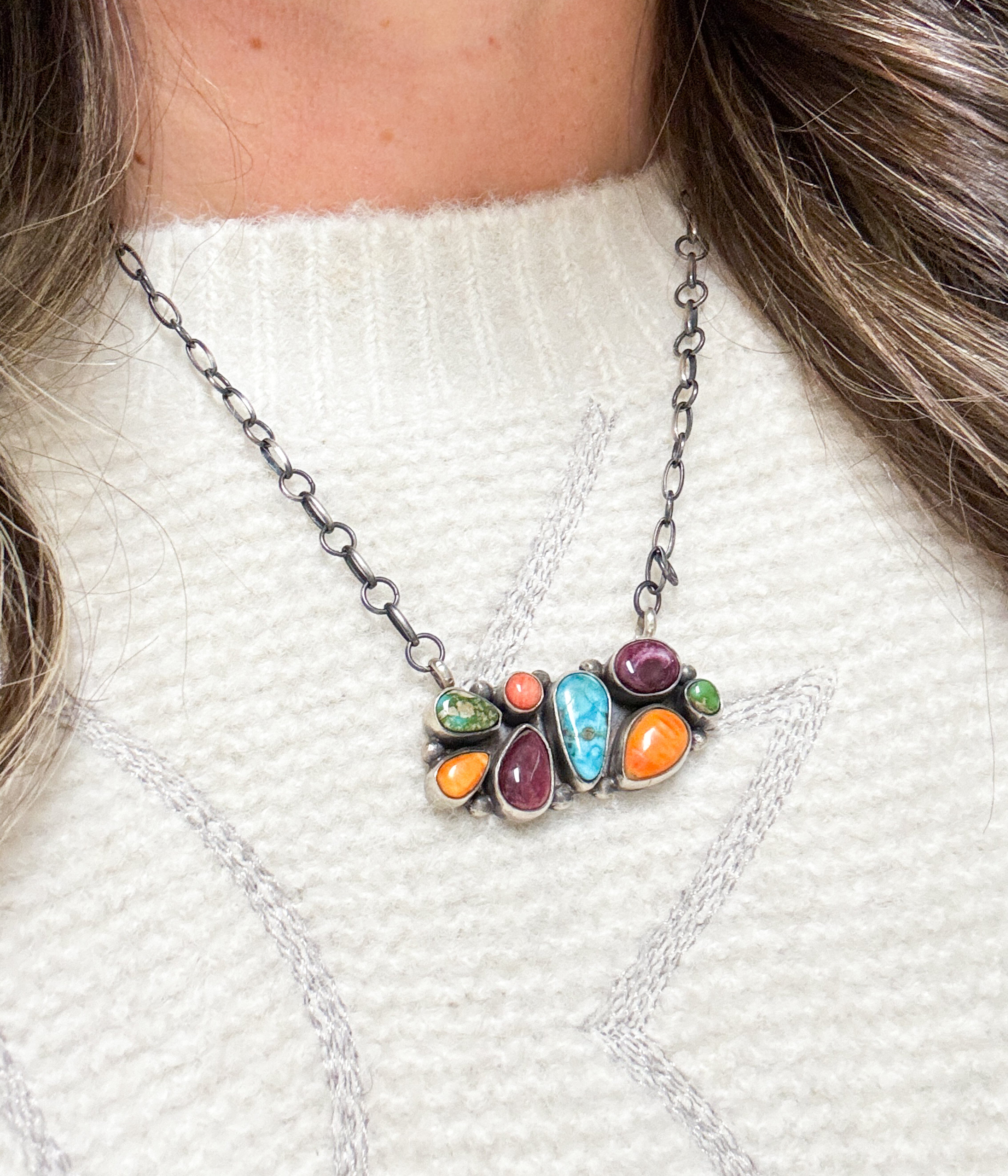 Eight Stone Multi Color Necklace172 Genuine Turquoise Necklace