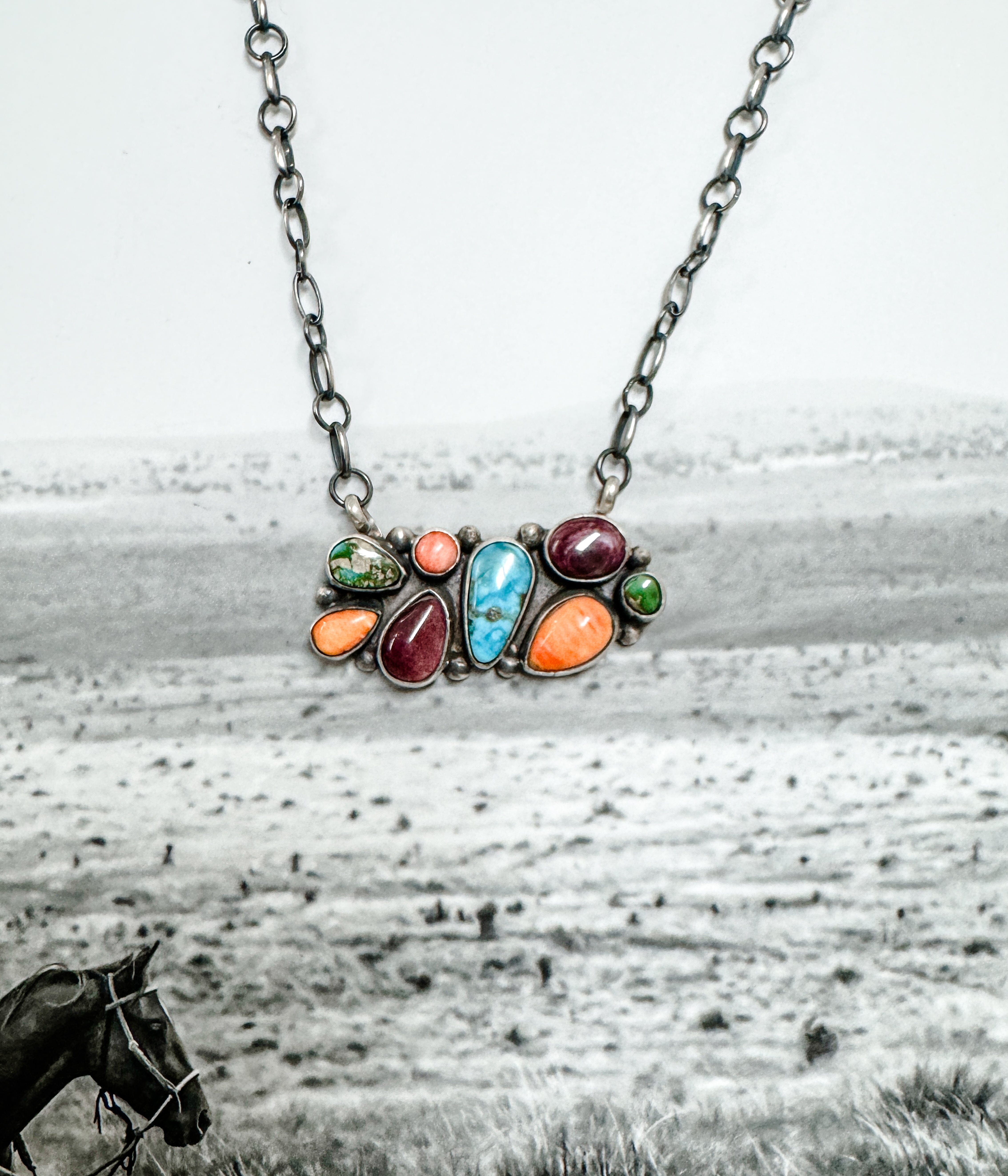 Eight Stone Multi Color Necklace172 Genuine Turquoise Necklace