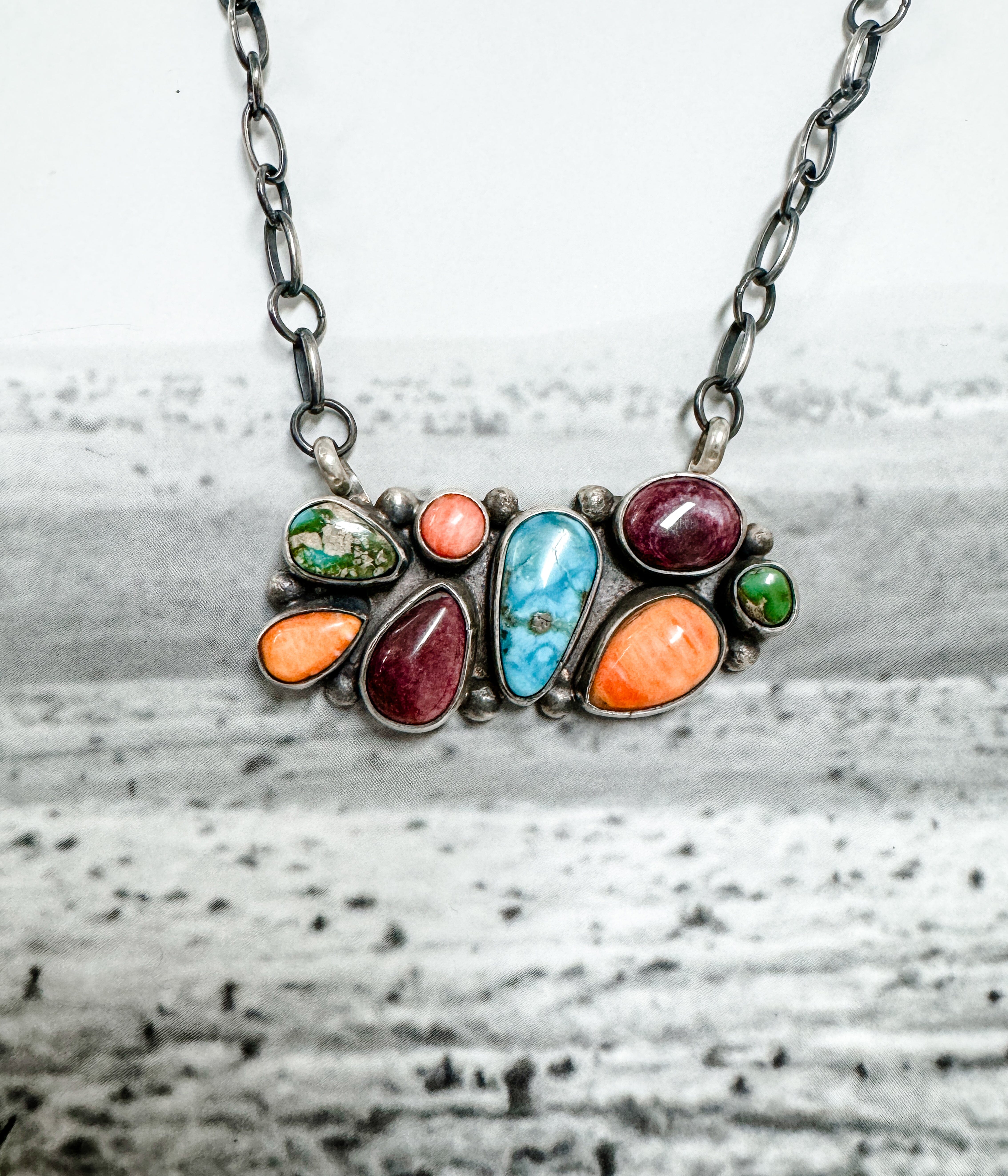 Eight Stone Multi Color Necklace172 Genuine Turquoise Necklace