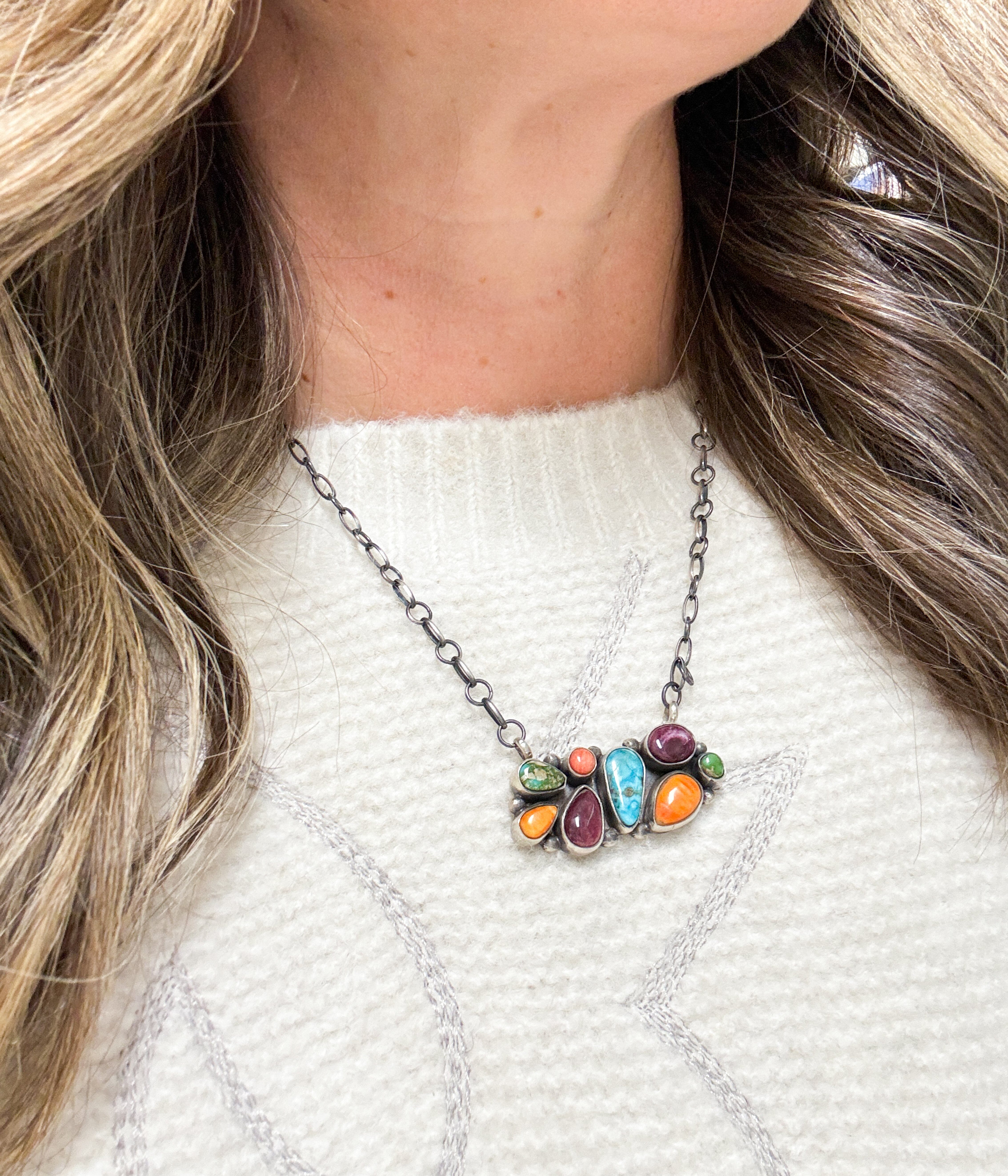 Eight Stone Multi Color Necklace172 Genuine Turquoise Necklace
