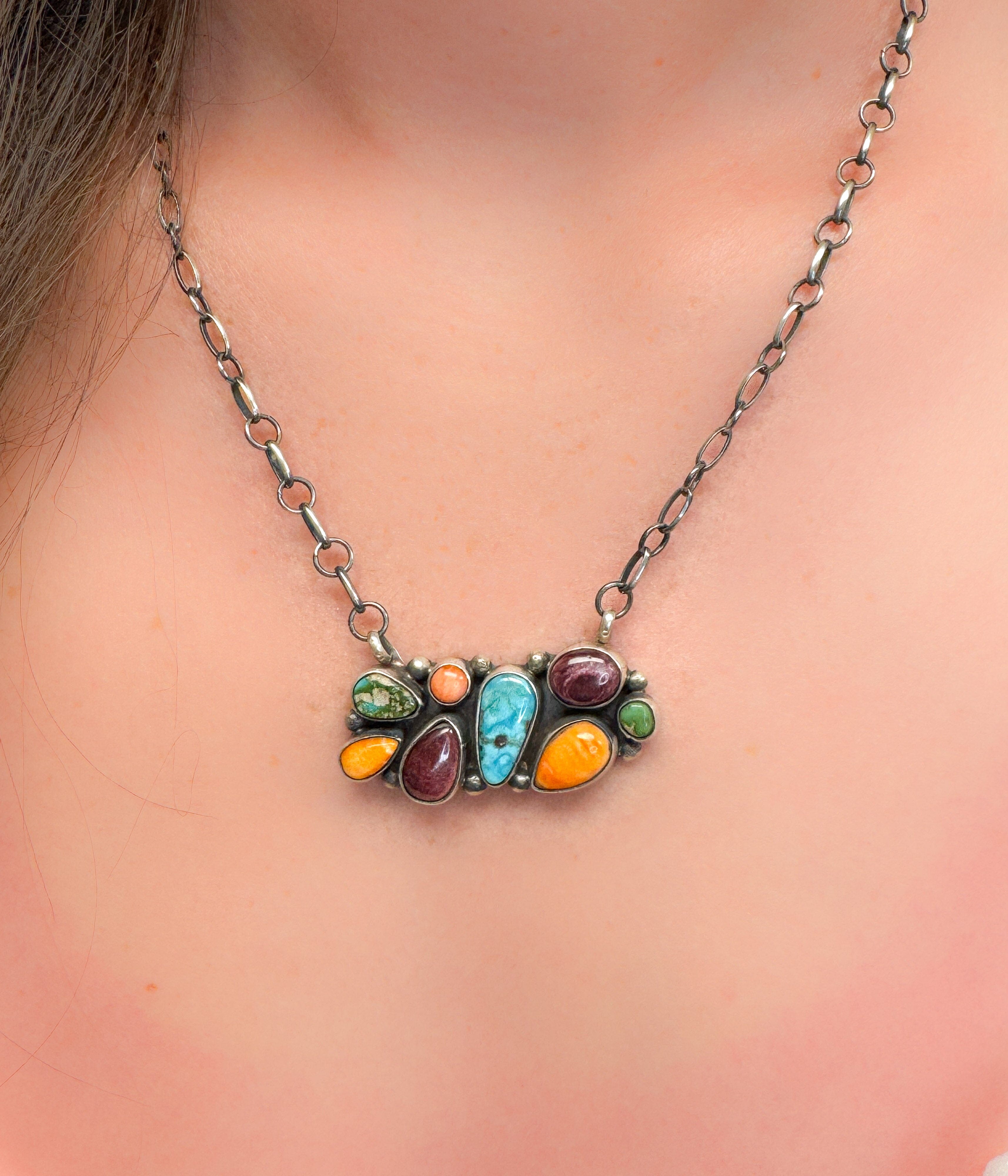 Eight Stone Multi Color Necklace172 Genuine Turquoise Necklace